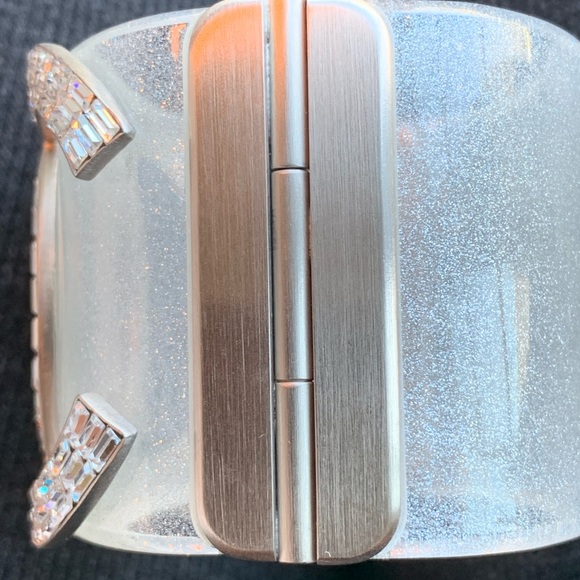 CHANEL 🤍 Rare Sparkle Bling Lucite Emerald Cut Crystal Cuff CC Logo Bracelet 🦄 - Picture 10 of 16